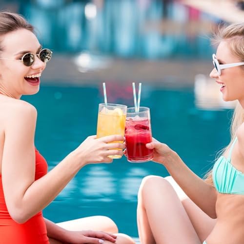 100 Packs Light Blue Biodegradable Striped Paper Straws, Disposable Drinking Straws for Birthday Carnival Summer Pool Party Wedding Baby Shower Halloween Christmas Party Decoration Supplies