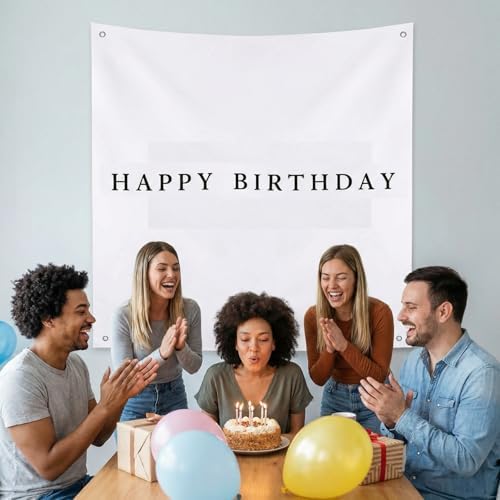 Oudain 59x59 Inch Happy Birthday Banner Burlap Happy Birthday Backdrop