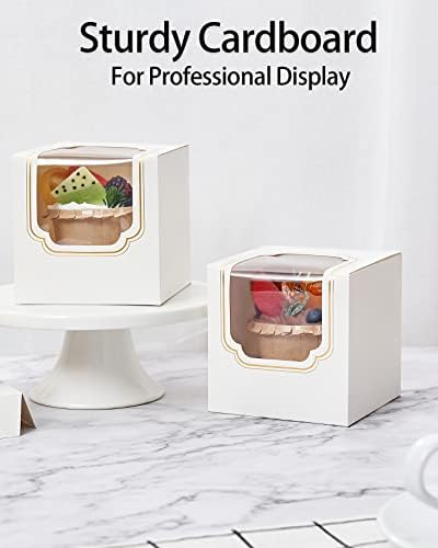 Happyhiram 50 Pack Gold Foil Individual Cupcake Boxes with Inserts & Window