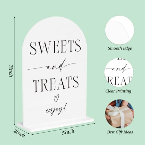 Sweet Treats Sign Candy Bar Snack Bar Dessert Table Sign for Wedding Engagement Bridal Shower Baby Shower Ceremony Reception Event Party Acrylic Decor 5"x7"