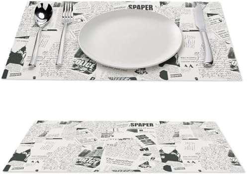 Newspaper Printed Placemats Set of 4, 12x18 Inch Rustic Farmhouse Newspaper Theme Party Bookish Holiday Coffee Table Mats for Party Kitchen Dining Decoration