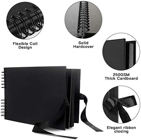 EVNEED 11.5 x 8.5 Inch Scrapbook Photo Album,Wedding Guest Book Anniversary Memory Scrapbooking,Wedding Photo Album with DIY Accessories Kit for Craft Paper DIY,80 Pages (40 Sheets),Black