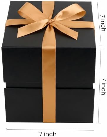 LIFELUM Black Gift Box for Birthday with Magnetic Lid, 7"x7"x7"