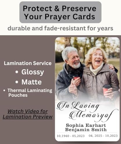 Custom Prayer Cards for Funerals with Photo Name Dates - Personalized Memorial Cards 4 x 2.5 In, Double-Sided,Prayer or Poem, Celebrating The Life Of,15-250 Cards