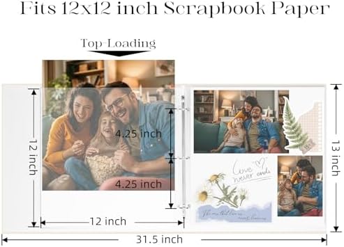 Vienrose Linen Scrapbook Photo Album Kit, Large 3 Ring Binder Scrapbook with 30 Plastic Sleeves, 15x13 Inch DIY Memory Book for Wedding, Anniversary, Family & Kids Keepsake Gift, Beige