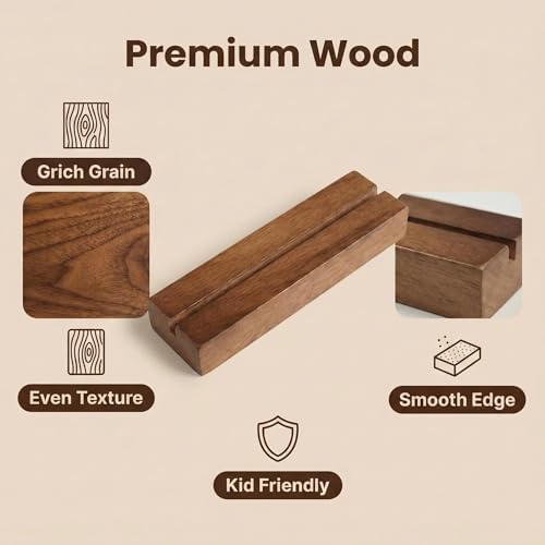 Worown 12 Pack Brown Wood Place Card Holder, Table Number Holders, Wooden Table Name Card Holders for Wedding, Banquet, Ceremony Party Events, Home Decoration (4.1 X 1.2 X 0.6 Inch)