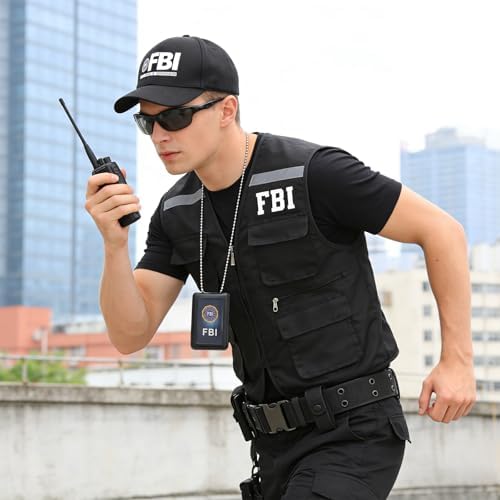 4pcs FBI Costume Men Women, FBI Agent Costume Include Vest Hat Badge and Police Sunglasses for Roleplay Halloween Party