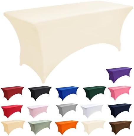 2-Pack 4ft Spandex Table Covers for Rectangular Folding Tables - Wrinkle Resistant Stretch Tight Table Cloths - Ultimate Fitted Table Protector for Parties, Banquet, and Wedding