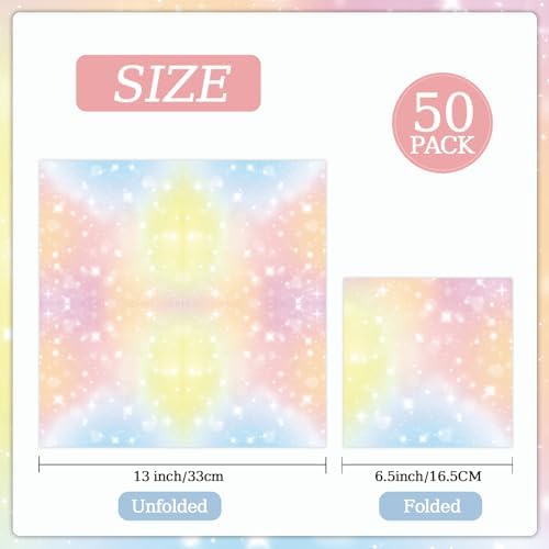 50 Pcs Pastel Paper Napkins 6.5 x 6.5 Inches, Rainbow Theme Disposable Luncheon Dinner Party Napkins Cocktail Napkin for Baby Shower Weddings Birthday Party Decorations (Pastel)