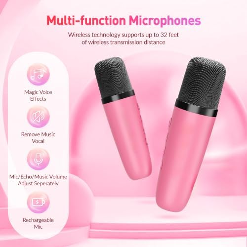 Mini Karaoke Machine,Portable Bluetooth Speaker with 2 Wireless Microphones