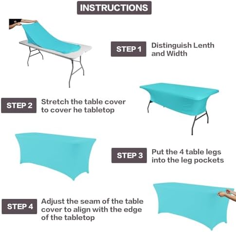 IVAPUPU 2 Pack 8FT Table Cloth for Rectangular Spandex Blue Mist Cover