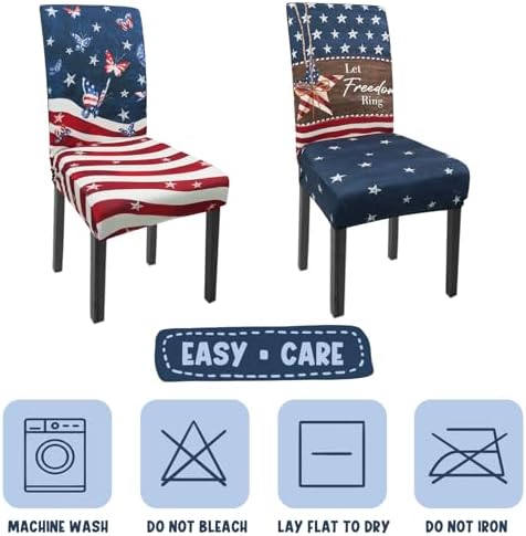 4th of July Chair Covers Set of 4 Flag Butterfly Stars Parsons Slipcovers