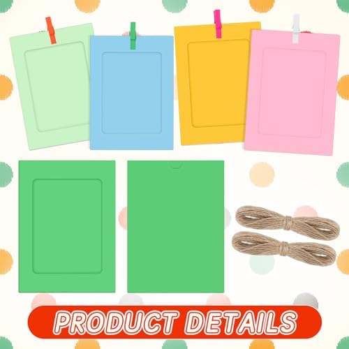 100 Pcs Paper Photo Frames 4x6 Paper Picture Frame with 100 Clip 10 String Kit DIY Hanging Cardboard Photo Holder Graduation Wall Decor Wedding Home