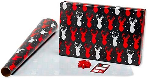 American Greetings Christmas Wrapping Paper, Red and Black Buffalo Plaid Holiday Gift Wrap Set (120 sq.ft., 4 rolls-30 in. x 12 ft., 7 Adhesive Bows, 30 Gift Tag Stickers) Rustic, Snowflakes, Reindeer