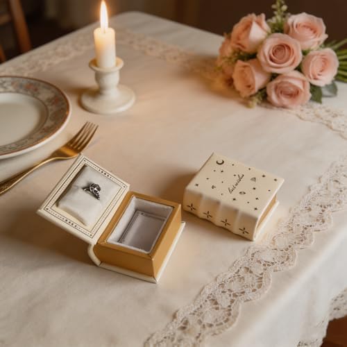 Book Shaped Ring Box - Vintage Engagement Ring Box with Hinged Lid for Proposal Engagement Wedding, Proposal Ring Case -PRB026-Begie