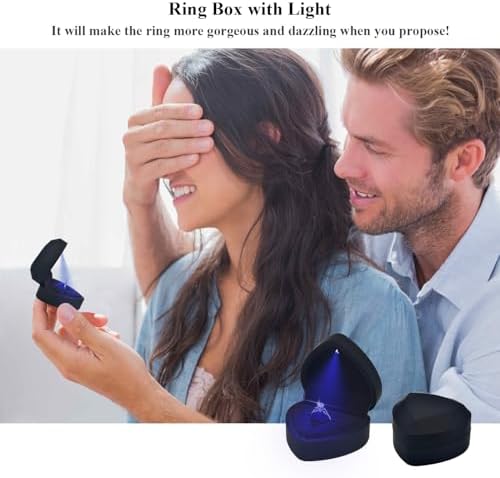LED Lighted Ring Box, Heart Shaped Black Engagement Ring Case