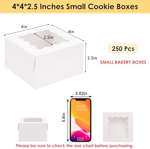 Moretoes 250pcs Small Cookie Boxes with Window, White Bakery Boxes, 4x4x2.5