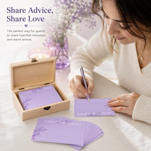 60pcs Lavender Eucalyptus Advice and Wishes Cards, 5.7"x3.8" Wedding Advice Cards for Bridal Shower, 250gsm Thick Paper Wedding Guest Book Alternative, for Mr & Mrs Engagement Party