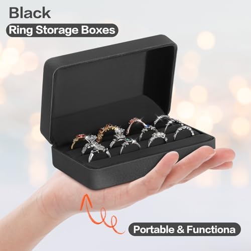 KUKUVR Velet Jewelry Ring Storage Box for Multiple Rings (Black)