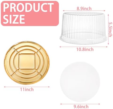 Fasmov 5 Pack Disposable Plastic Cake Containers with Carrier Holder, 10 Inch Round Bundt Cake Boxes Clear Cupcake Holder for 1-2 Layer Cheesecake, Desserts, Bundt Cake Pie Bakery Supplies