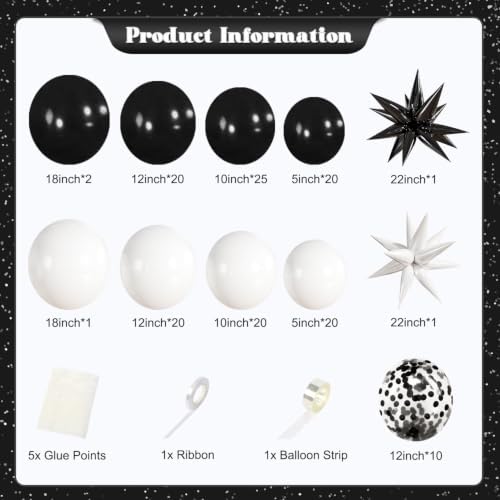 Black and White Balloons Arch Kit for Birthday New Year Party Decor