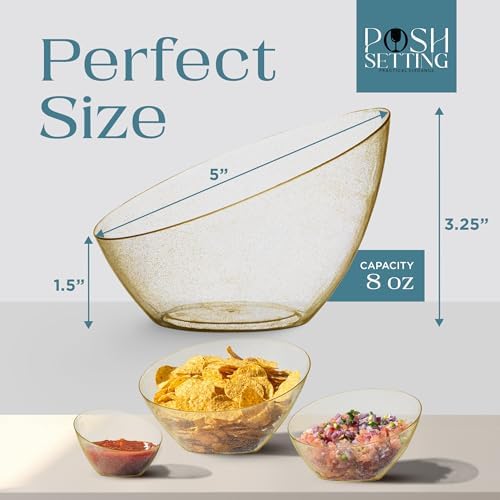 5 Pack Gold Angled Plastic Serving Bowl Disposable for Party Table 8oz