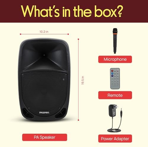Pyle PSBT105A - 1000W Portable Bluetooth PA Speaker, 10'' Subwoofer, UHF Wireless Mic, MP3/USB/SD, Rechargeable Battery, LED Battery Indicator Lights, Black