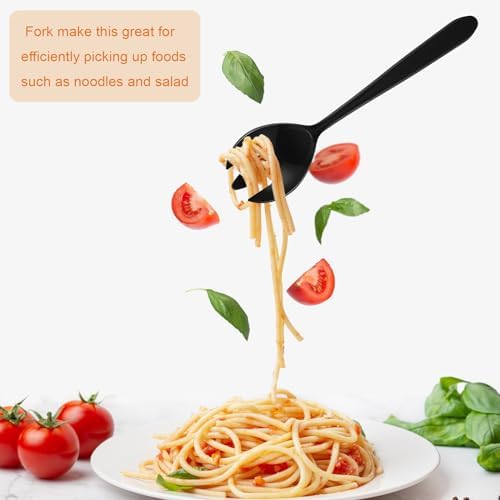 24 Pcs Disposable Plastic Serving Utensils Set Spoons Forks, Black