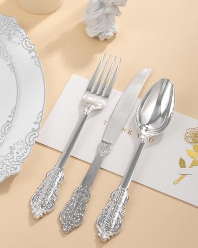 Goodluck 150 Pack Silver Plastic Silverware Set, Heavy Duty Cutlery