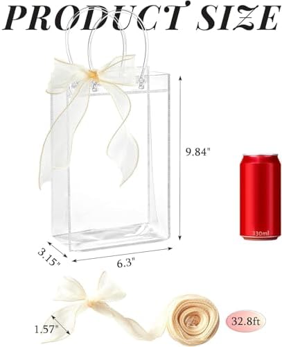 Ohuimrt 30 Pack 6.3" x 3.15" x 9.84" Clear Plastic Gift Bags with Handles