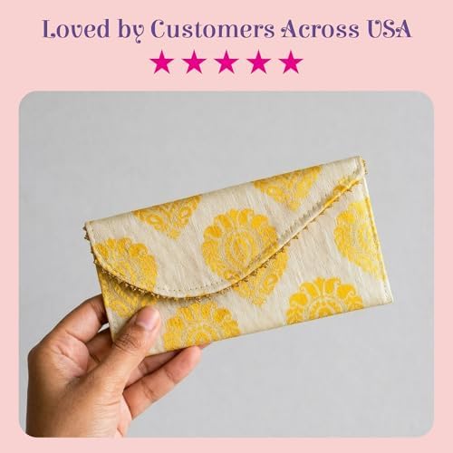 LoveNspire Brocade Fabric Money Envelopes (8 x 4 Inch) Decorative Floral Pattern Shagun Lifafa for Indian Wedding, Birthday | Cash Gift Holder & Home Savings Organizer Red/Pack of 10
