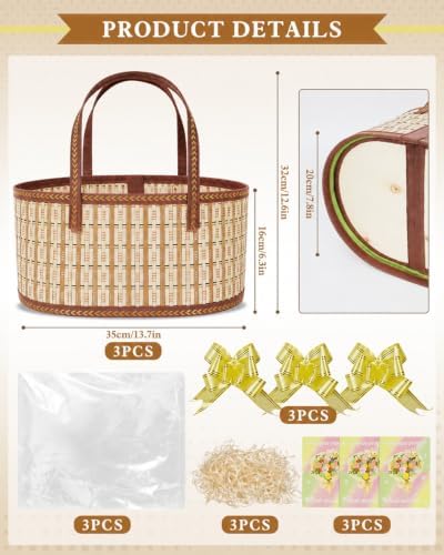 Erlsig 3 Set Baskets for Gifts Empty, Woven Bamboo Gift Basket Kit