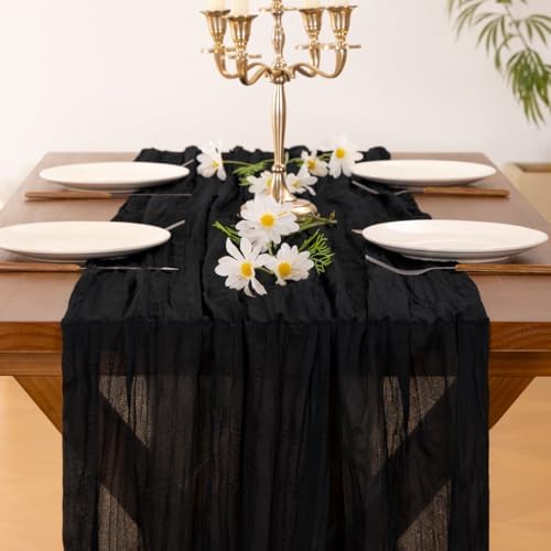 Black Table Runner Halloween Fall Cheesecloth Wedding Birthday Party Decor