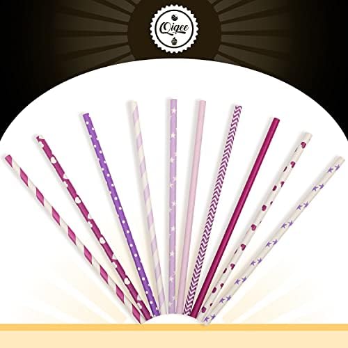 Purple Paper Straws for Drinking Purple Disposable Straws 150pcs Disposable Straws Bulk（10 Pattern） qiqee