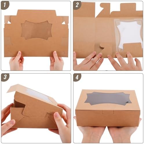 TOMNK 24pcs Cookie Boxes with 3 Style Window,8x6x2.5In Brown Bakery Boxes
