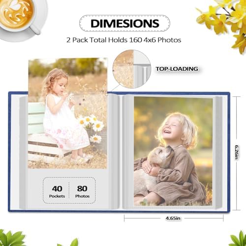 Popotop 2 Pack Photo Album 4x6 Pictures, Small Linen Slip-in Photo Albums Book for 80 Photos with 40 Pockets, Birthday Gifts for Women Mom Family Baby