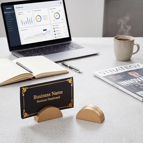 Colingmill 24 Pcs Wooden Table Number Stands with Tented Cards,Gold, Black