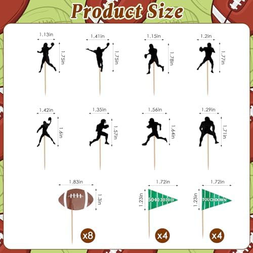 Football Cupcake Toppers, 24 PCS Foot Ball Touchdown Players Cupcake Toppers, Food Picks Toppers Cake Decorations for Football Party Decorations 2026 Sports Themed party Supplies
