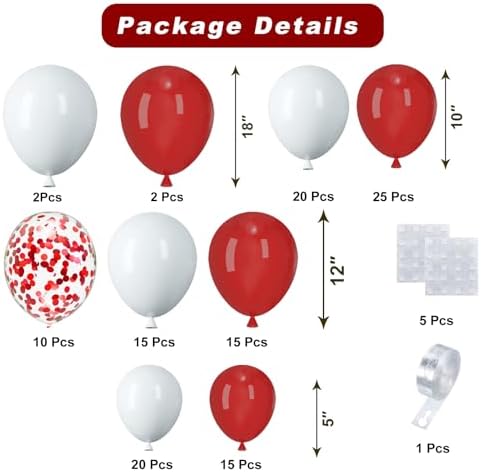 Red White Balloons Arch Kit, 124pcs Red and White Confetti Balloons