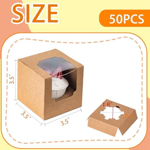 BOOMIBOO 50 Pack Individual Cupcake Containers, Cupcake Boxes with Window