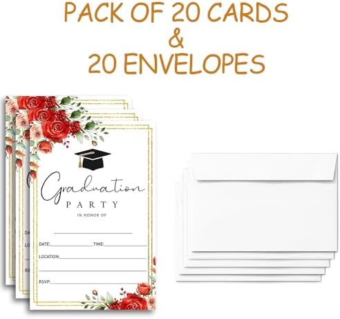 FujLoy Graduation Party Invitations 20 Cards With Envelopes Red