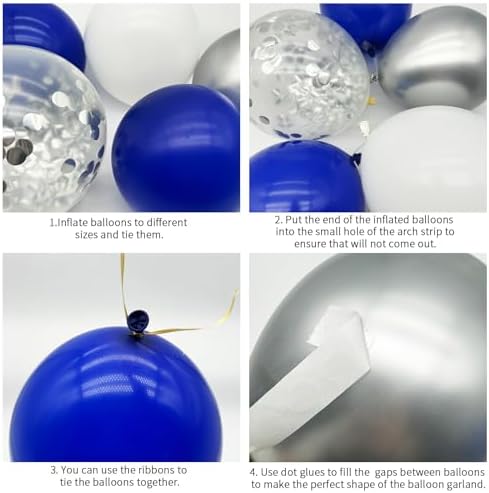 156 Pack 18" 12" 10" 5" Inch Blue and Silver Balloons Garland Arch Kit