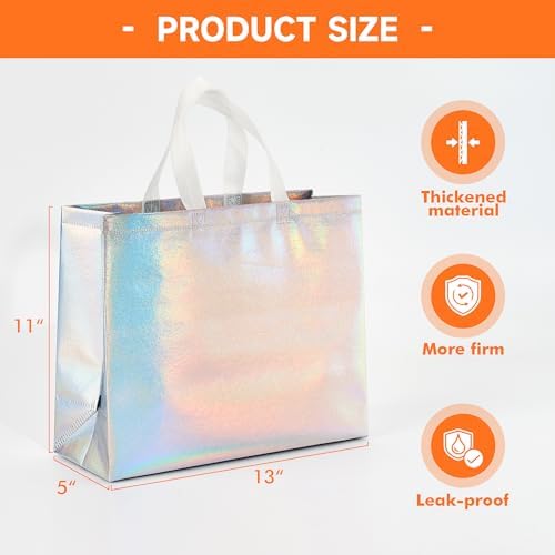 METAPRINT 15 Pcs Large Iridescent Gift Bags with Handles, 13x5x11 Inch