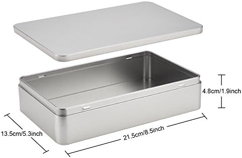 Hotop 8.5 x 5.3 x 1.9 Inch Metal Tins with Lid Storage Box, Silver, 1 Pack