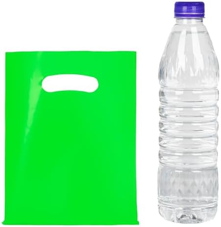 Green 100 PCS Small Gift Bags, 6"x8" Goodie Party Favor Bags with Handle, Treat Retail Pouches for Kids Birthday, Christmas, Small Business