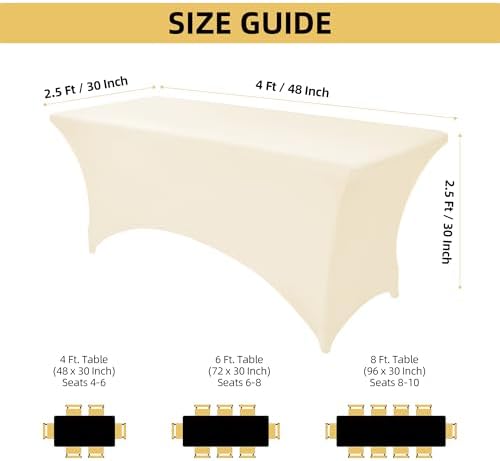 2-Pack 4ft Spandex Table Covers for Rectangular Folding Tables - Wrinkle Resistant Stretch Tight Table Cloths - Ultimate Fitted Table Protector for Parties, Banquet, and Wedding