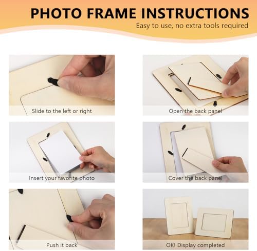 Lesnala 6 Pcs Unfinished Wood Picture Frame Crafts DIY Kits with Stickers