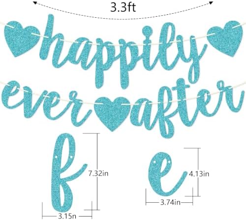 Happily Ever After Glitter Bunting Banner, Engagement, Bridal Shower, Wedding Party Photo Booth Props Signs,Pre-Strung Cursive Bunting (Blue)