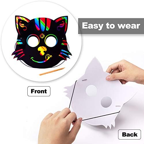 Animal Scratch Masks for Kids, 52Pcs Rainbow Magic Scratch Paper Masks