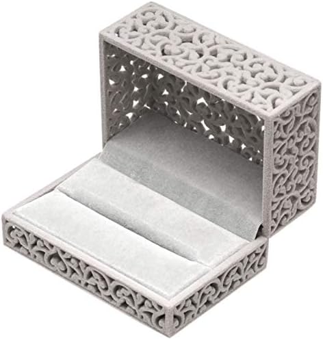 Hollow Velvet Ring Box Velvet Jewelry Box for Rings Couple Double Ring Bearer Box Engagement Gift (Gray)